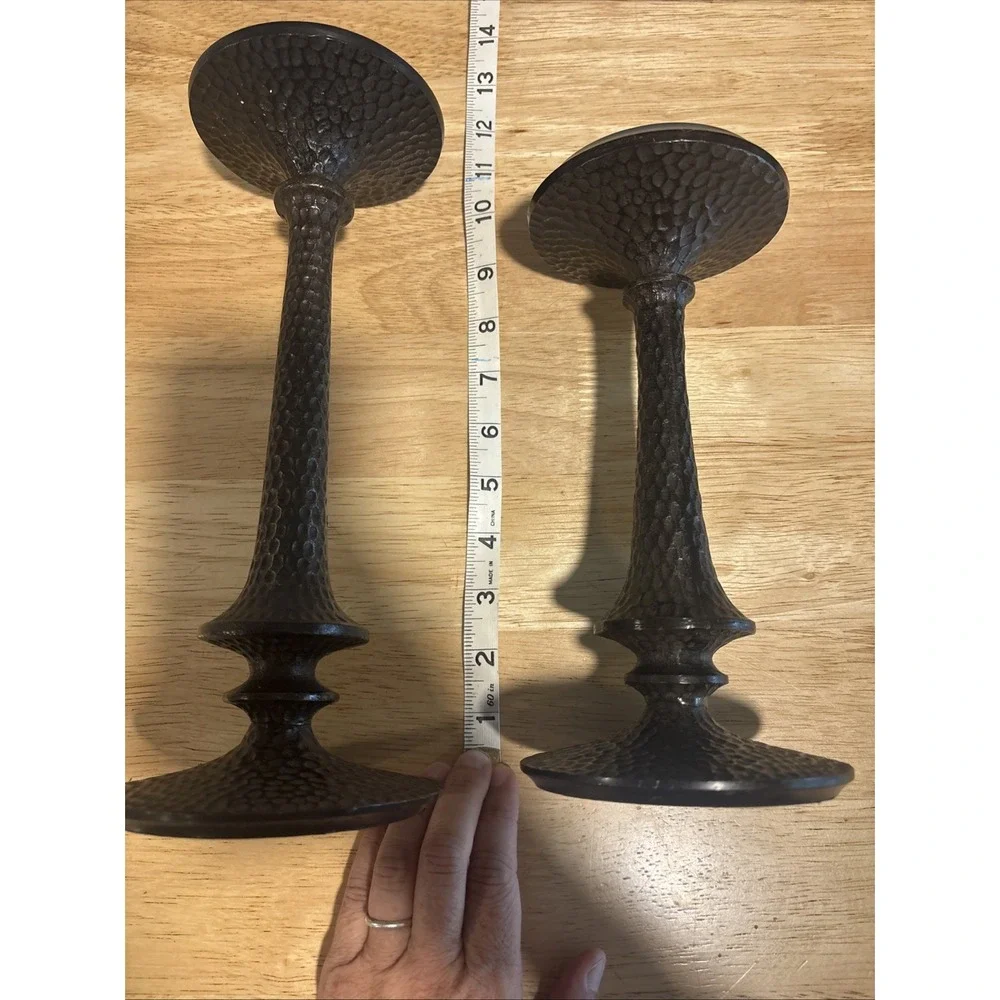 2 Heavy, Hammered Surfaced Pillar Candle Holders, 11